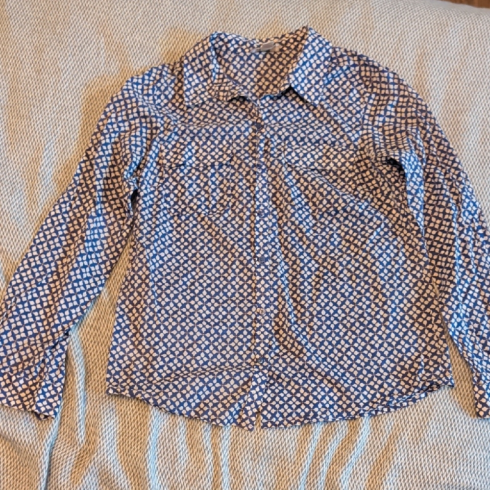 LOFT Navy and White Geometric Shirt